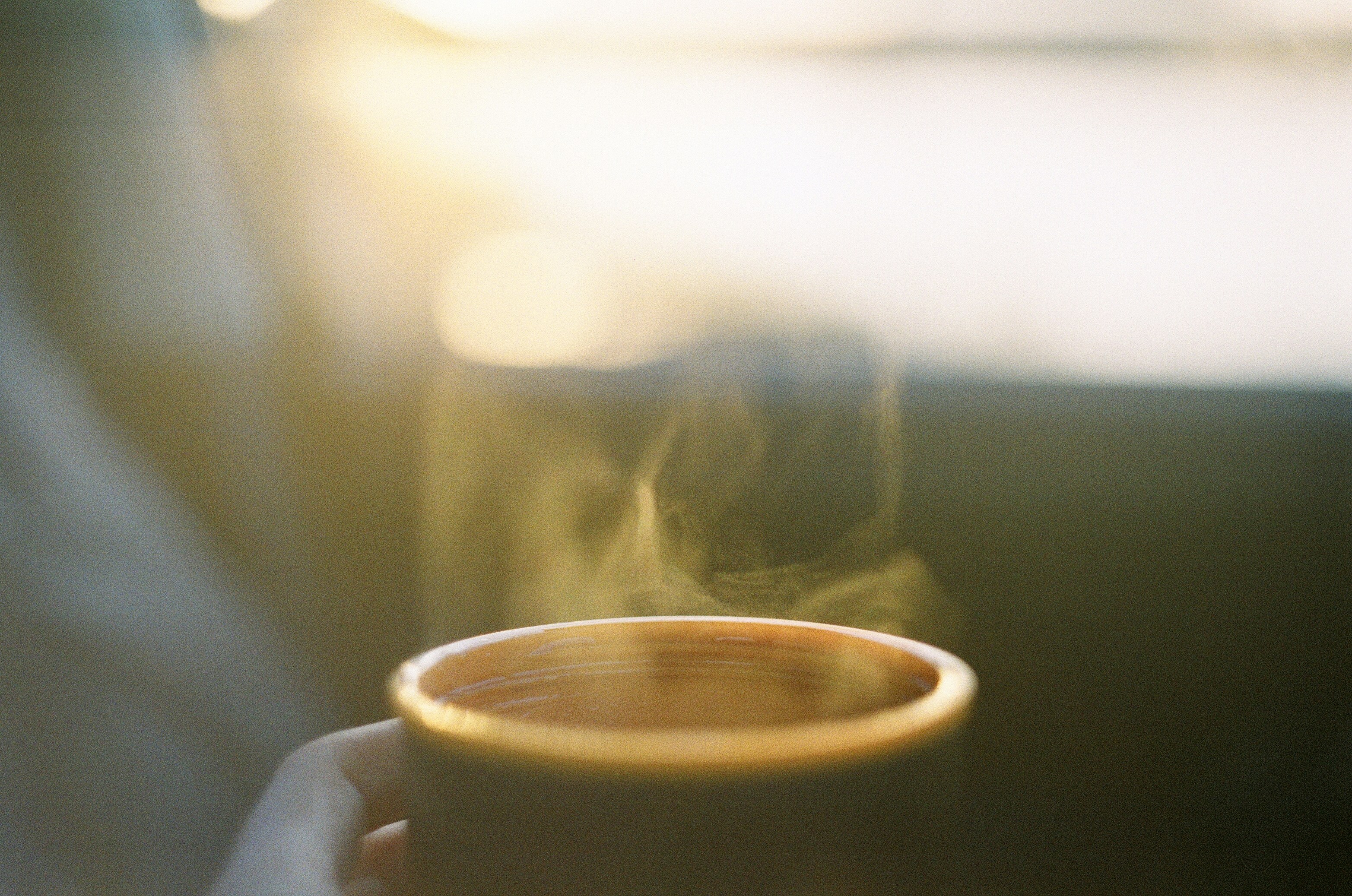 Hands holding a warm mug in golden light